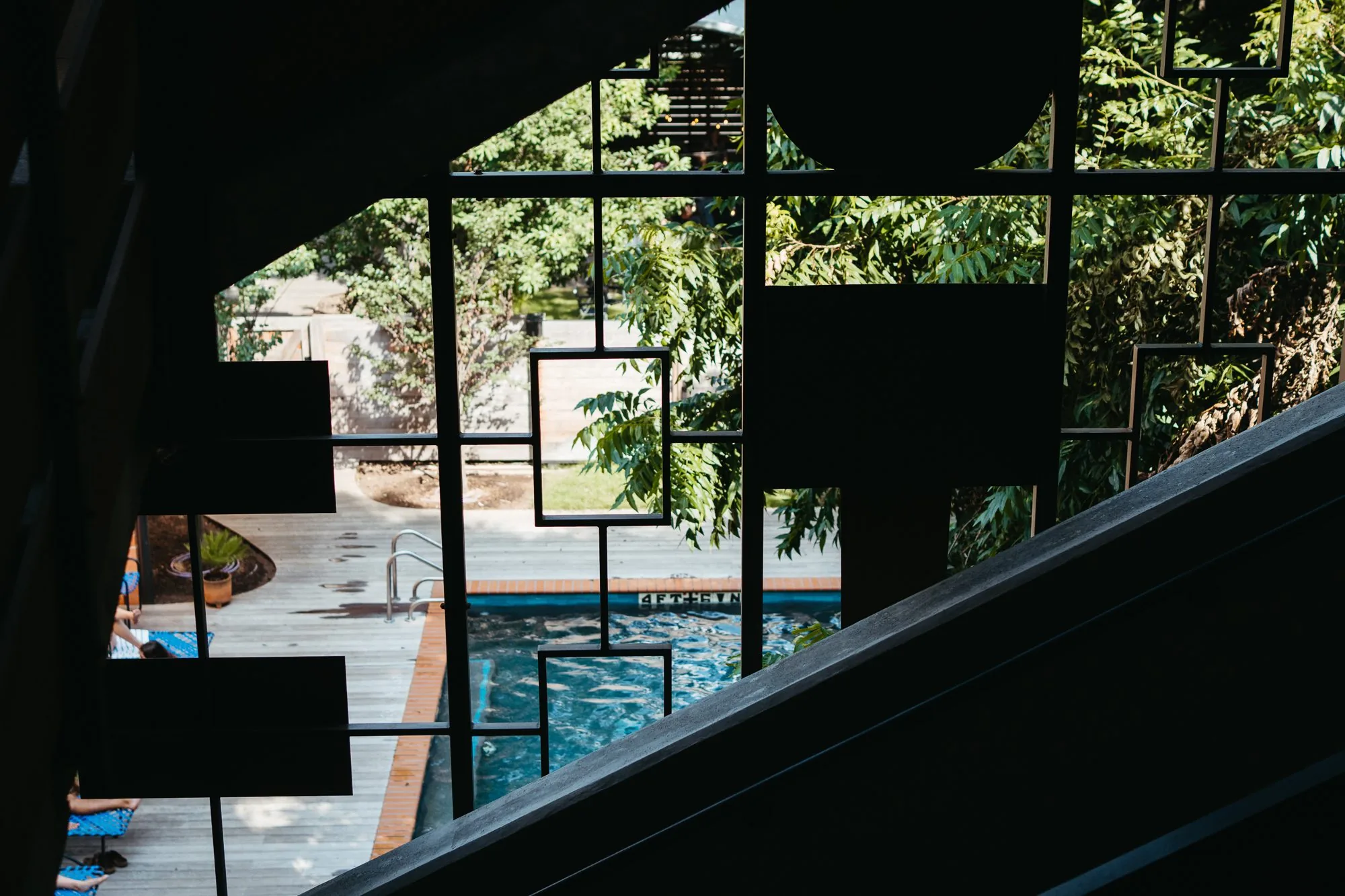View of the Carpenter Hotel pool from the stairway