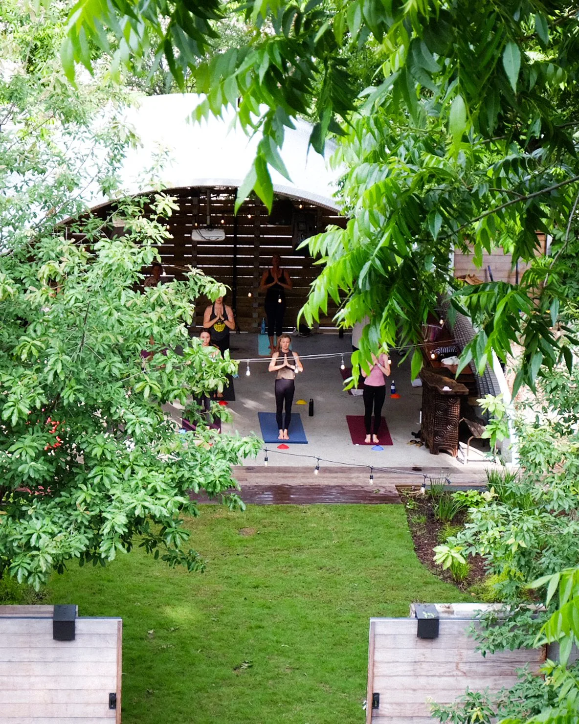 guests in yoga at carpenter hotel