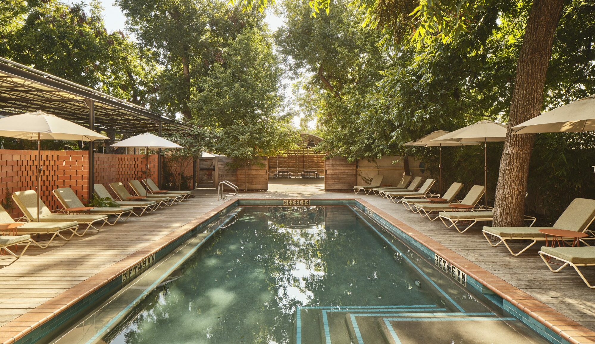 A view of the outdoor pool area