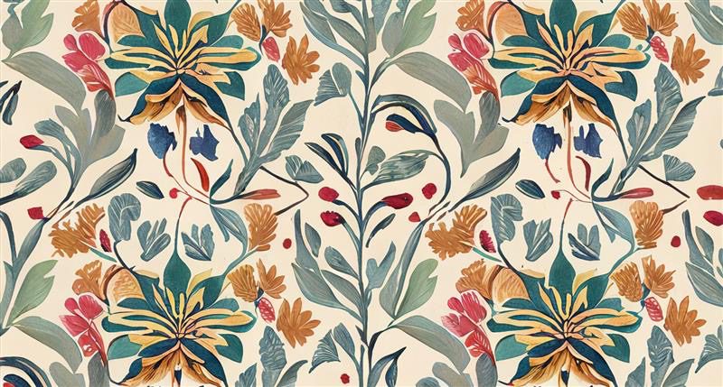 Floral pattern with greens and blues on white background generated by AI
