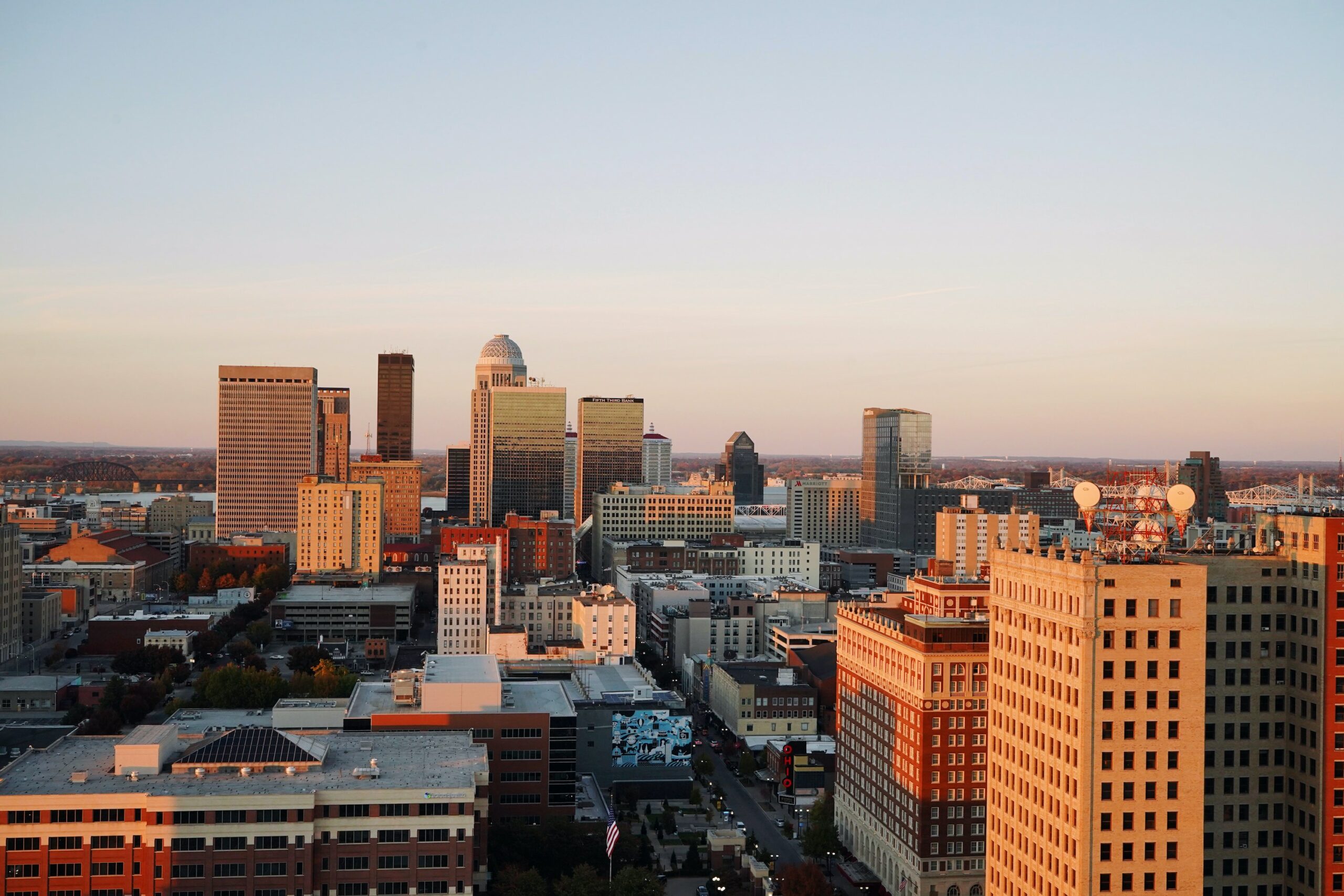city skyline at sunset