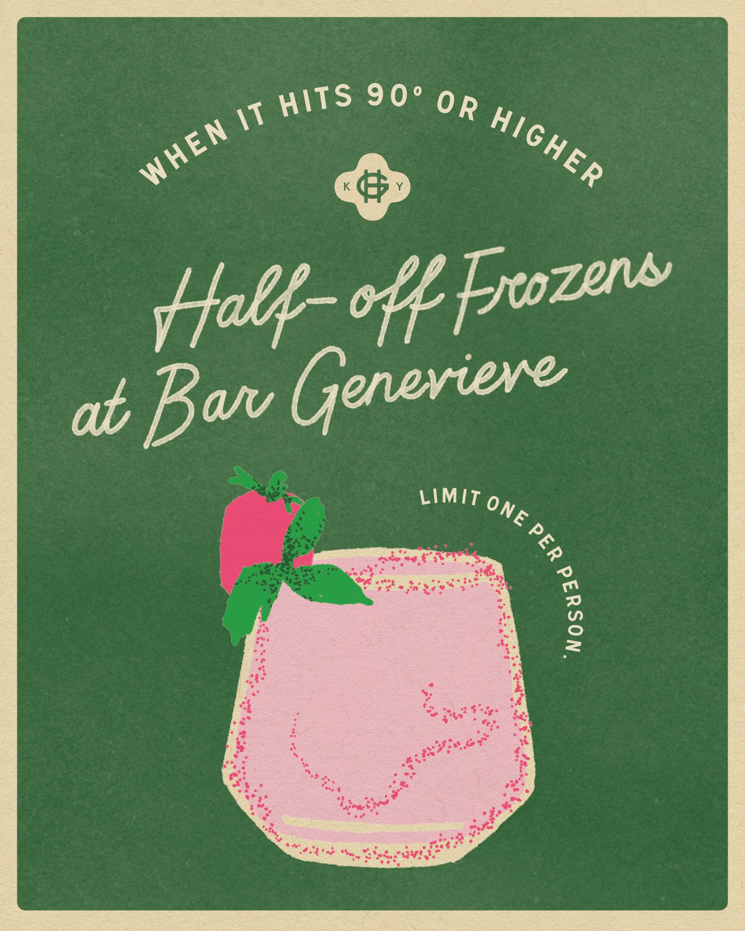 Half off frozen at bar Genevieve