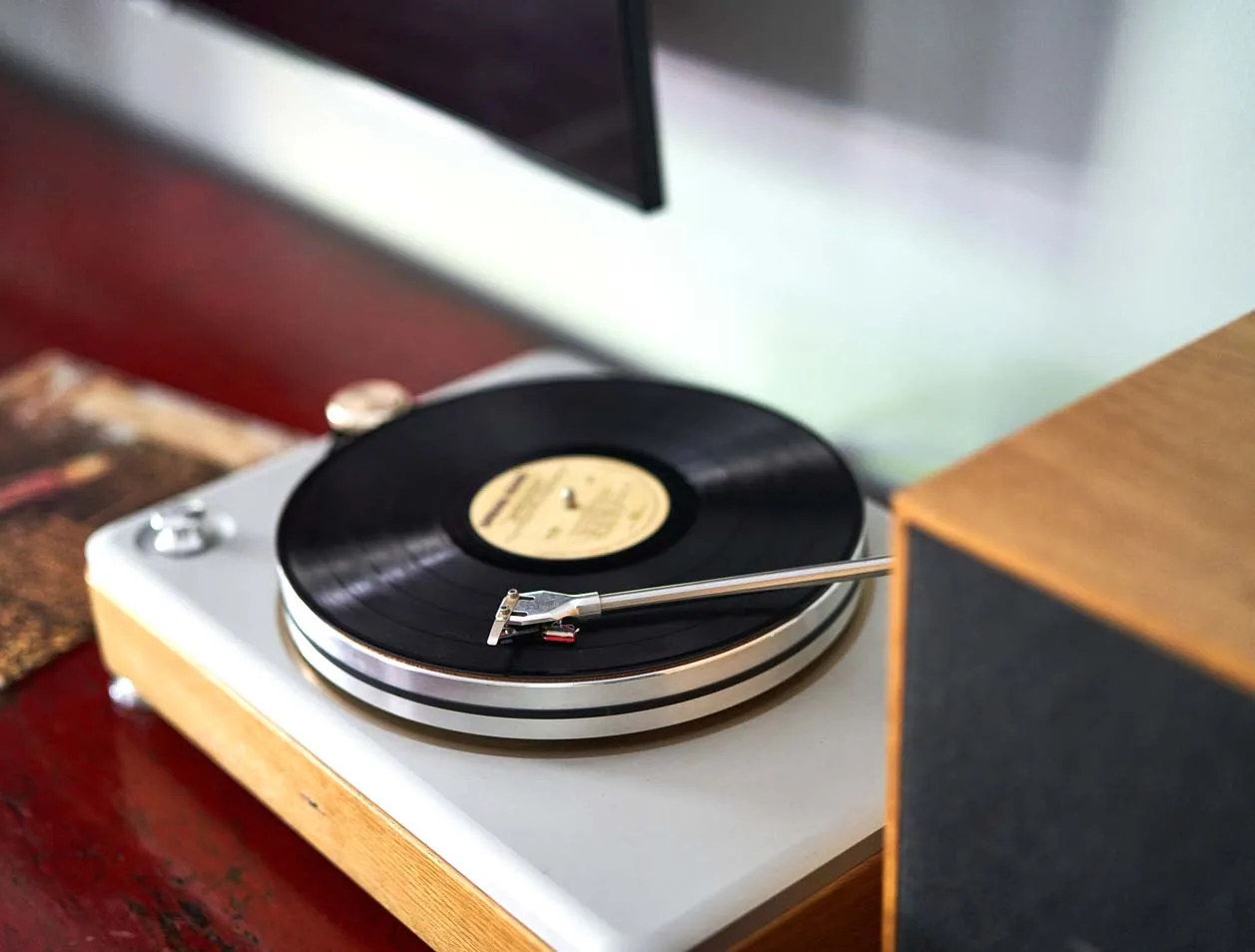A record player playing a record
