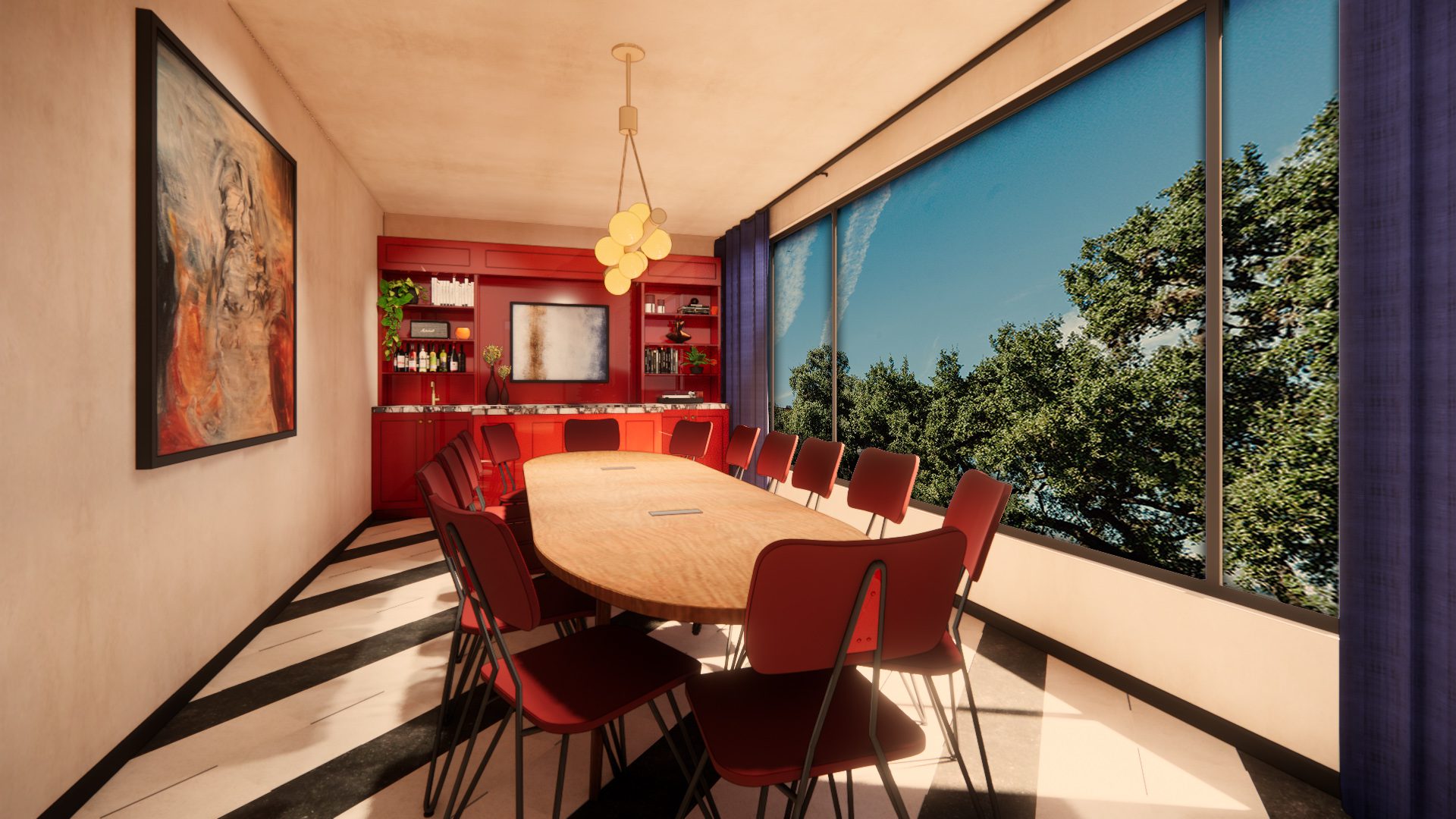 A rendering of the event space The Sun Room