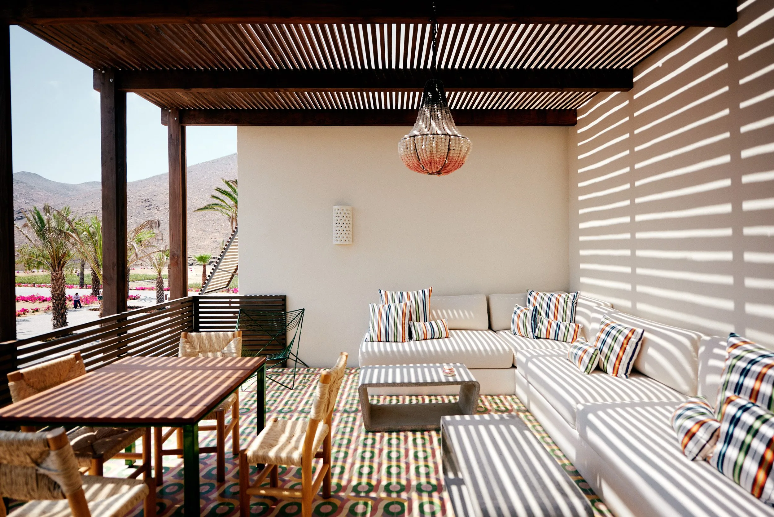 Outdoor seating area in mountain suite