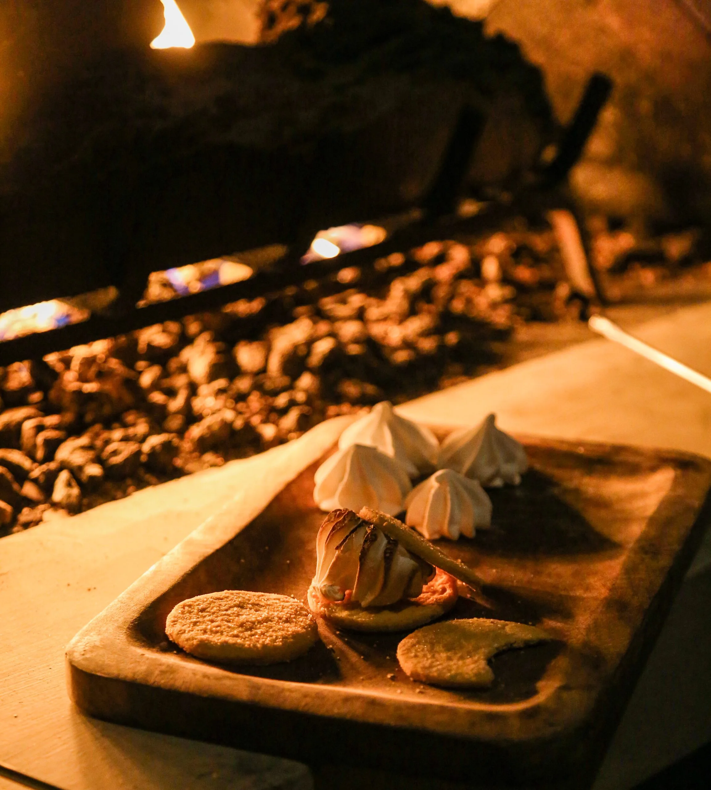 s'mores supplies in front of a fire