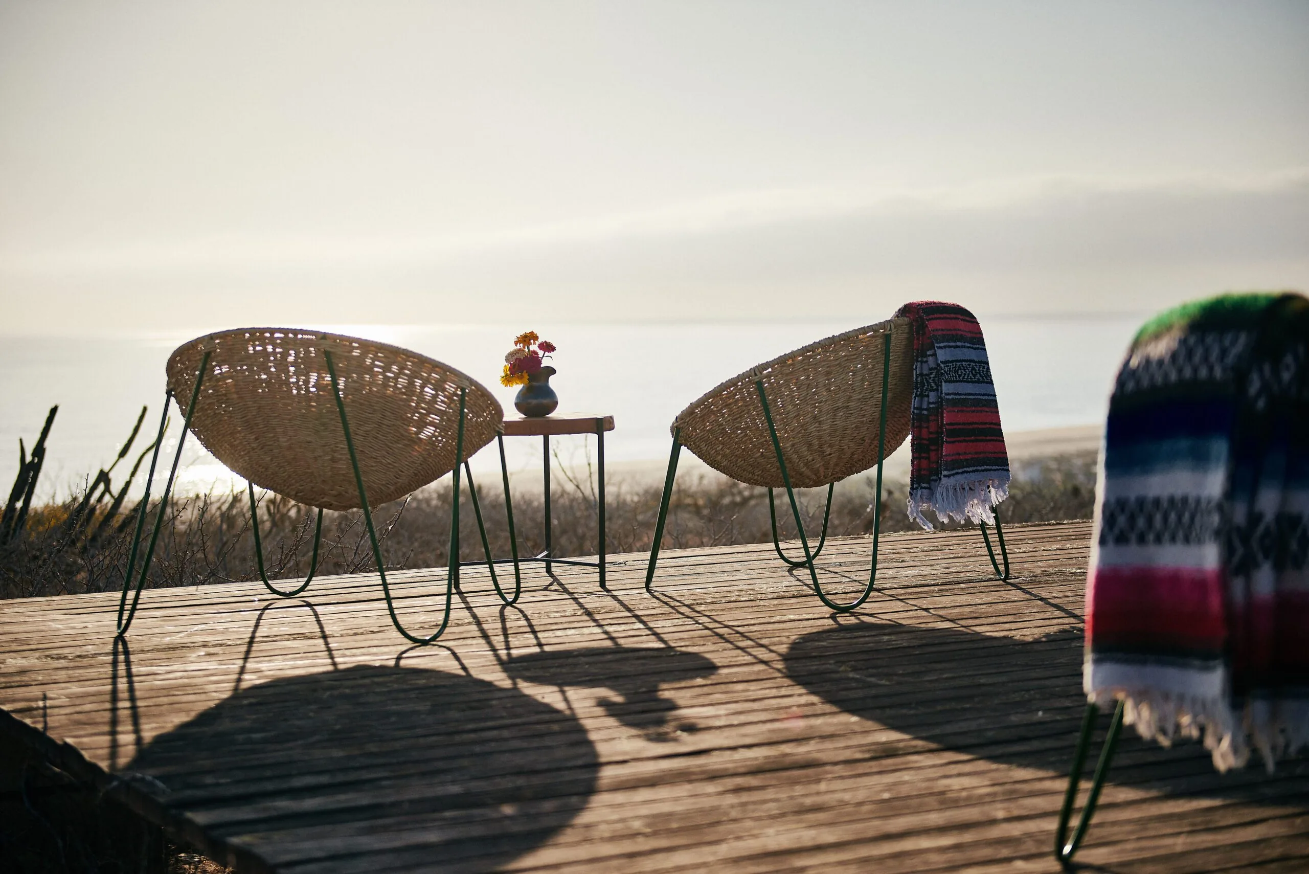 Outdoor seating area with a sea view
