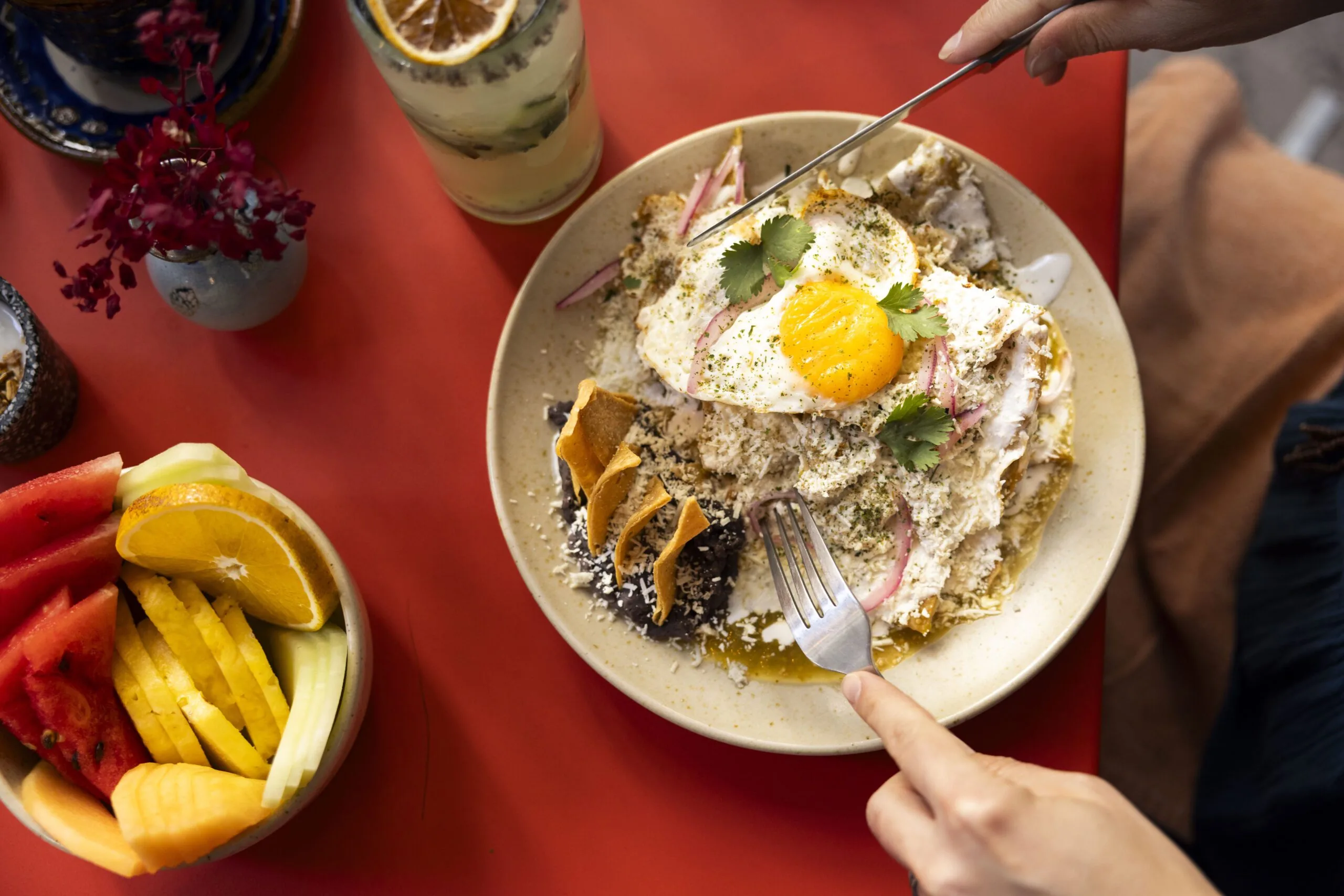 Migas on an orange plate