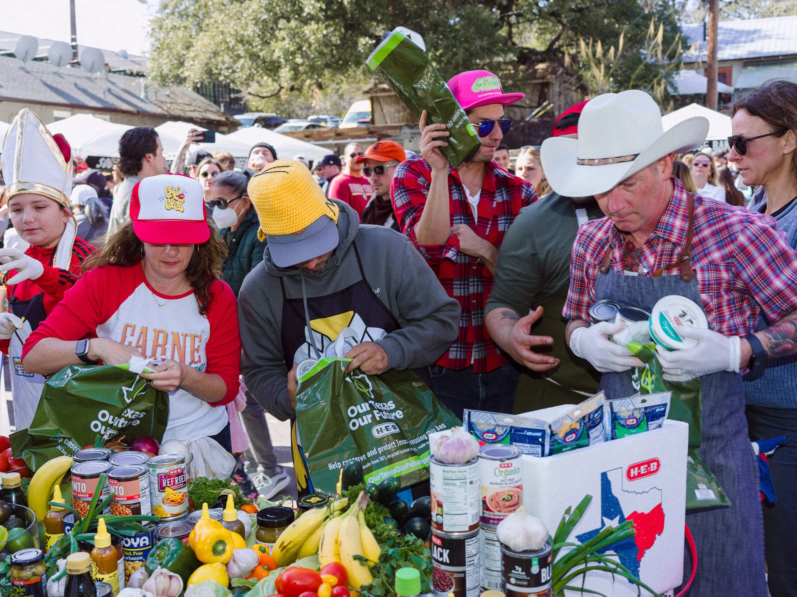 group of people packing food