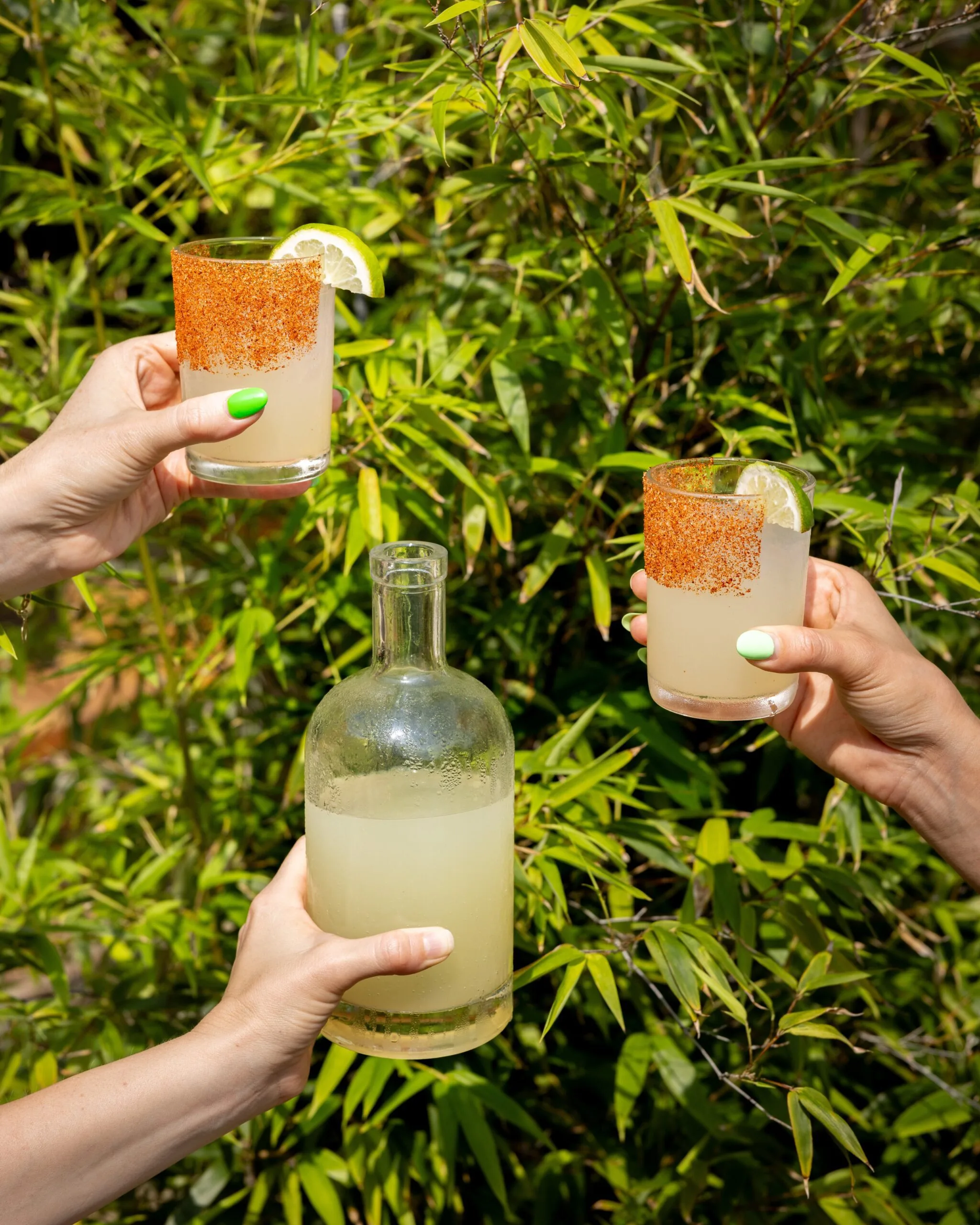 hands holding drinks in glasses
