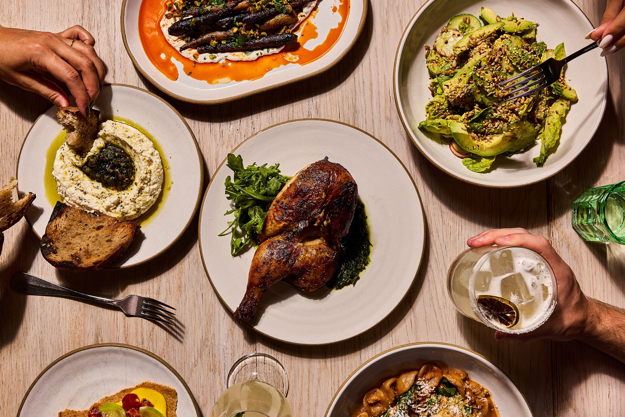 Full spread at a dinner table.