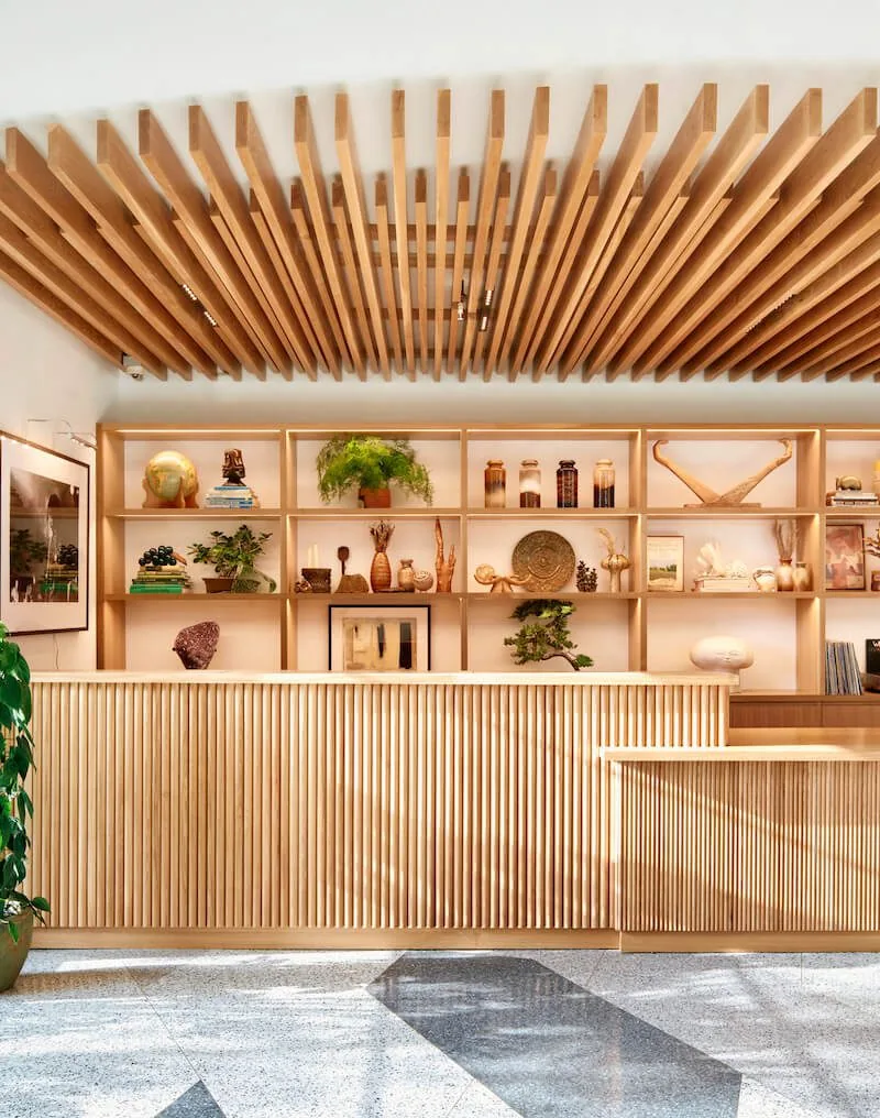Hotel Magdalena lobby with wood detailing
