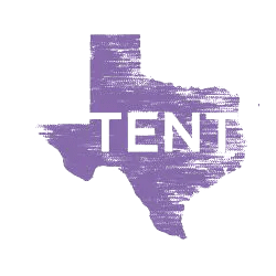 The TENT logo inside a silhouette of Texas