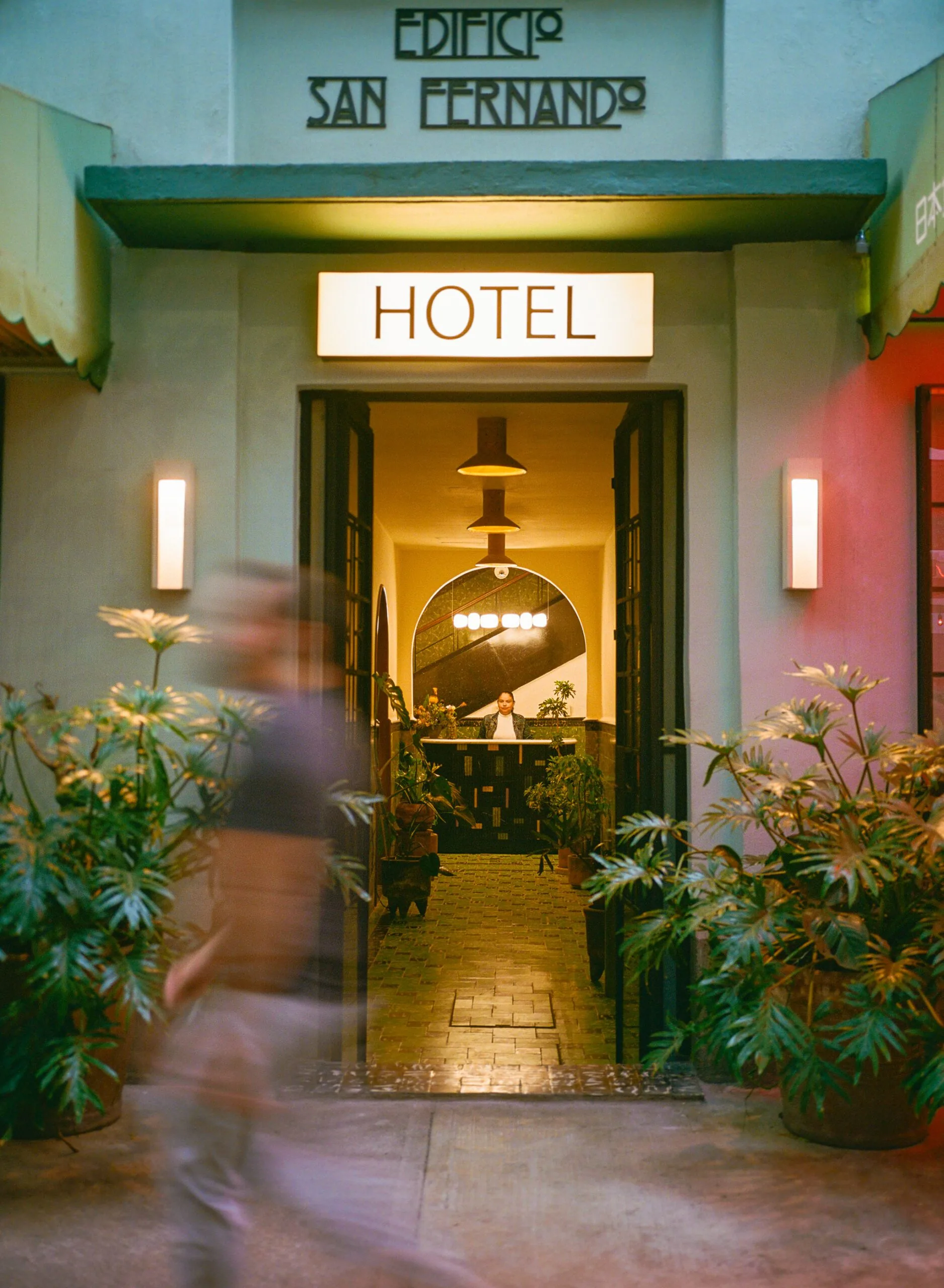 Hotel San Fernando Exterior with blurred man walking in front