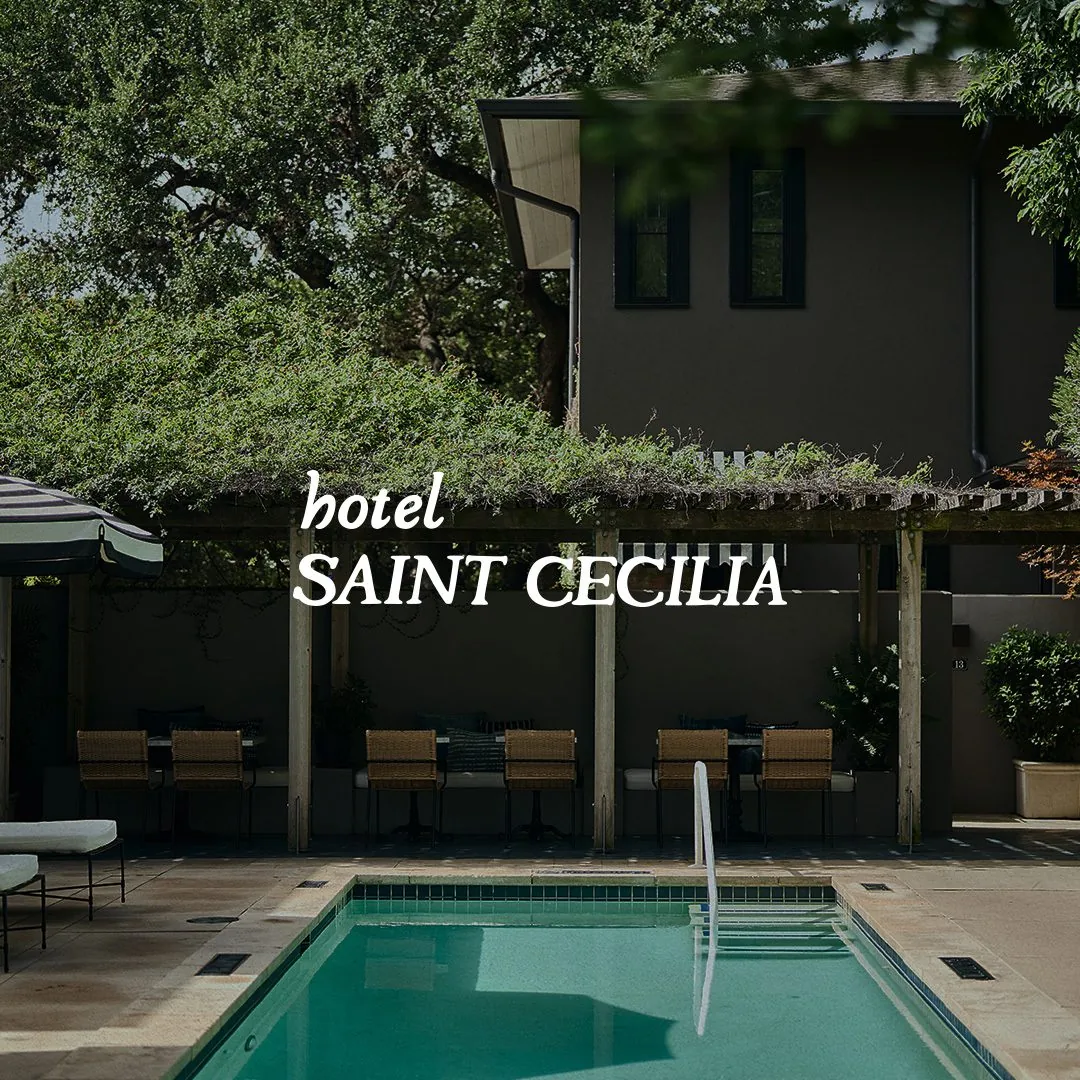 Hotel Saint Cecilia poster over an image of the pool