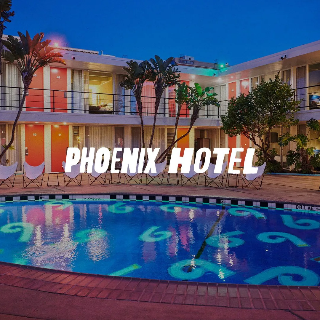 Phoenix Hotel Logo over a shot of the pool