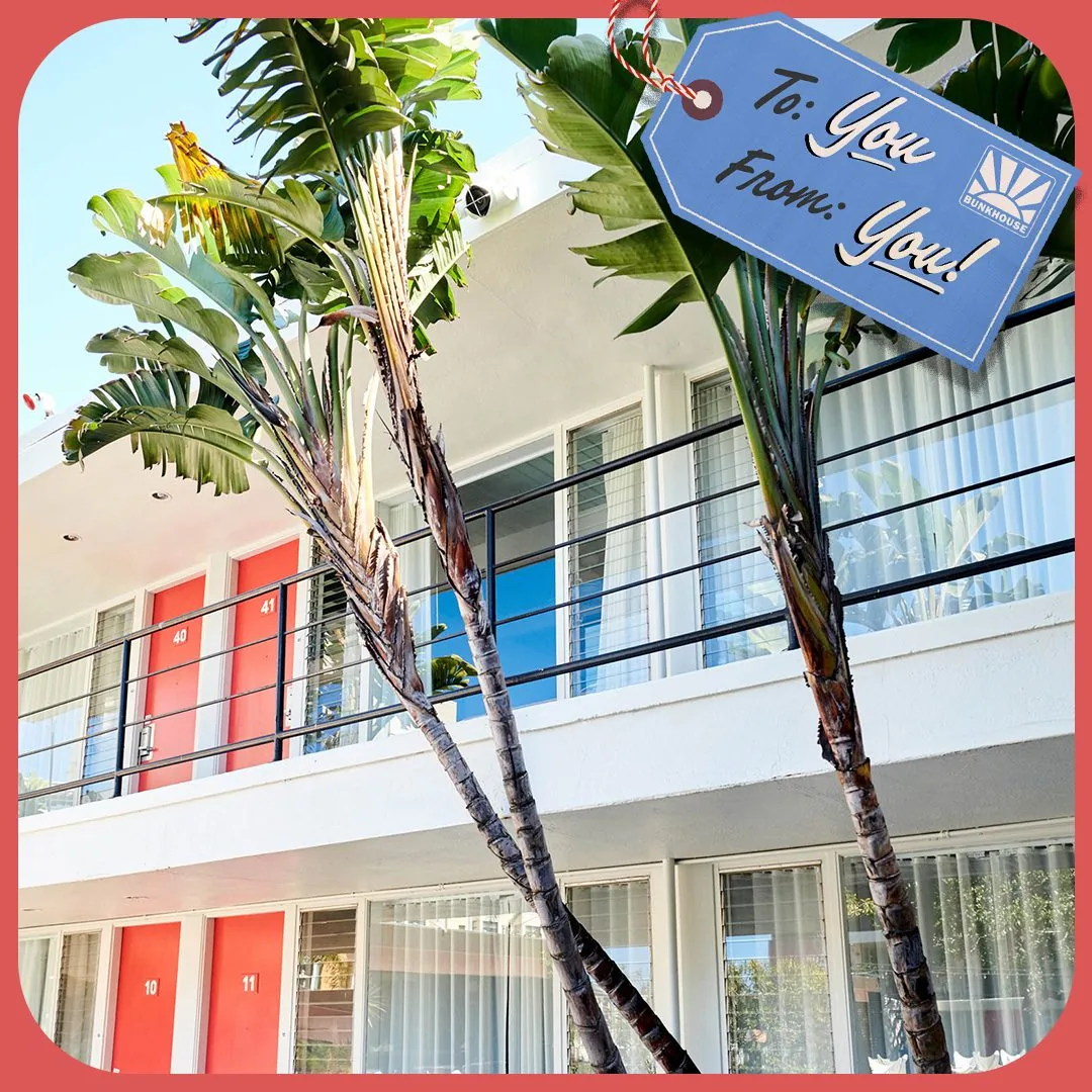 Picture of the Phoenix Hotel with the illustration of a gift tag that says to: you, from: you